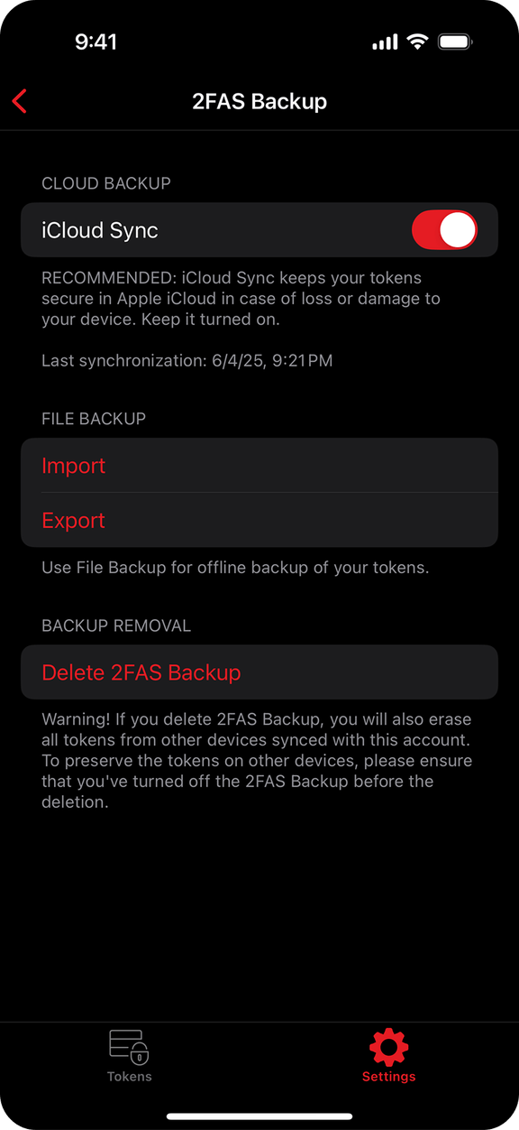 Cloud and manual backup.