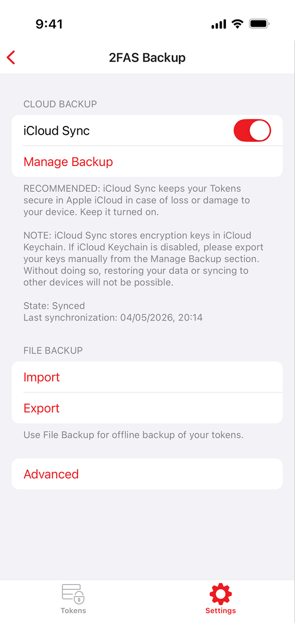 Cloud and manual backup.