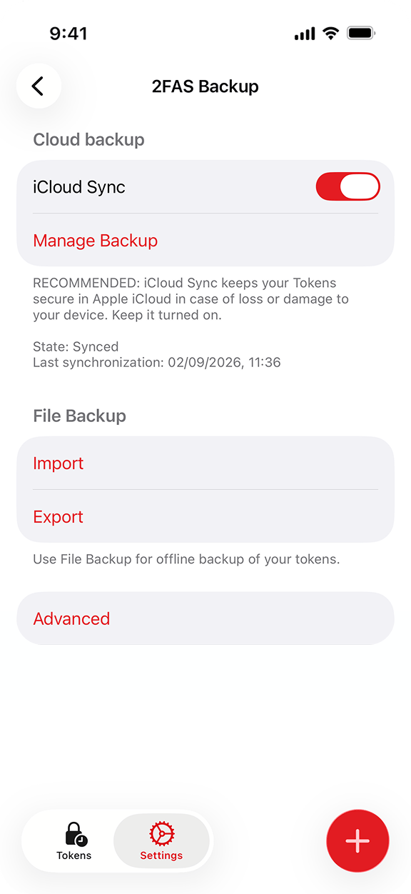 Cloud and manual backup.